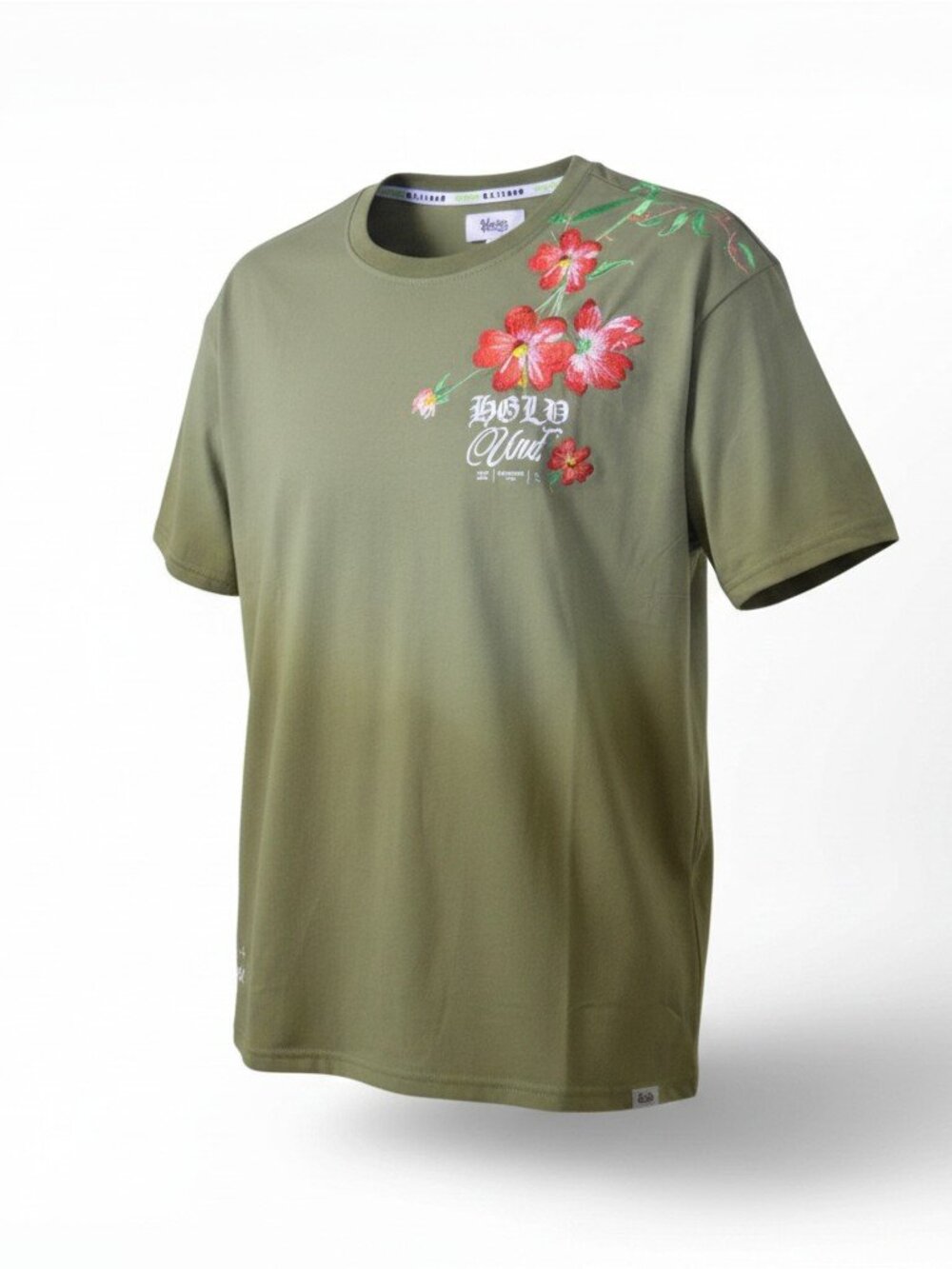 Highly Undrtd Men’s Graphic T-Shirt Olive Floral Script Size L New w/ Tags